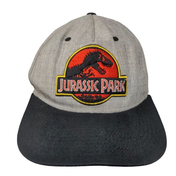 Jurassic Park Snapback Hat Gray One Size Embroidered Colorblock - Picture 1 of 8